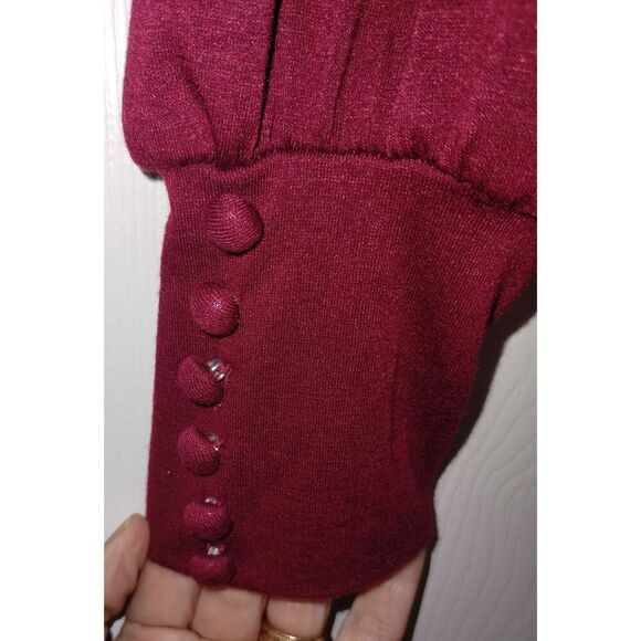 LUYAA Red-Wine Long Puff Sleeve Top w\Button Cuffs (Sz Lg) - Picture 5 of 9